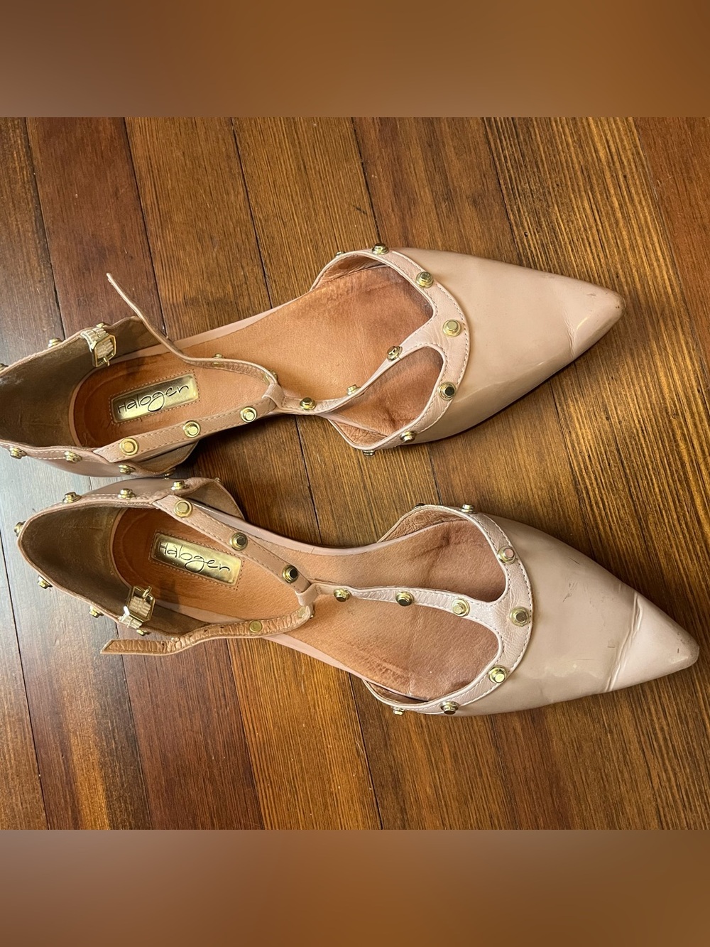 Studded Pointed-Toe d'Orsay Pump in Blush